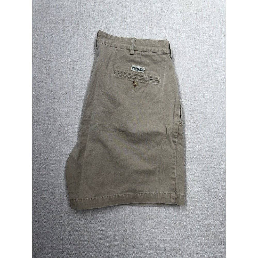 Polo Ralph Lauren Andrew Short Mens 36 Khaki Tan Pleated Chino Cotton 6 Inseam